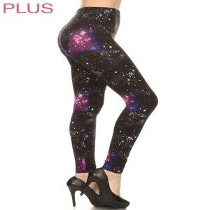 Women One Size Plus Fits Sizes 12-20 Leggings Super Soft Galaxy